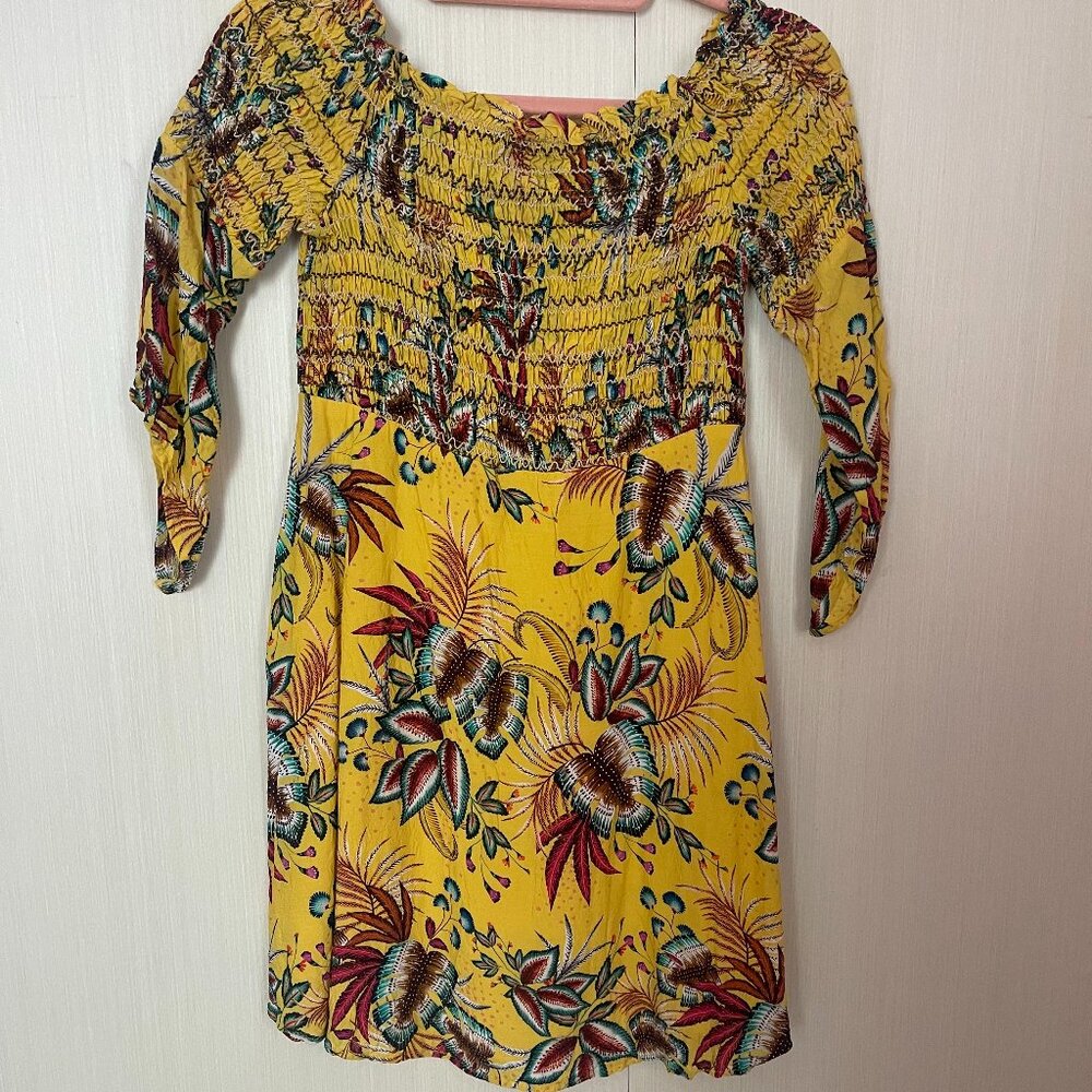 Farm Rio Bria Smocked Dress Anthropologie Yellow